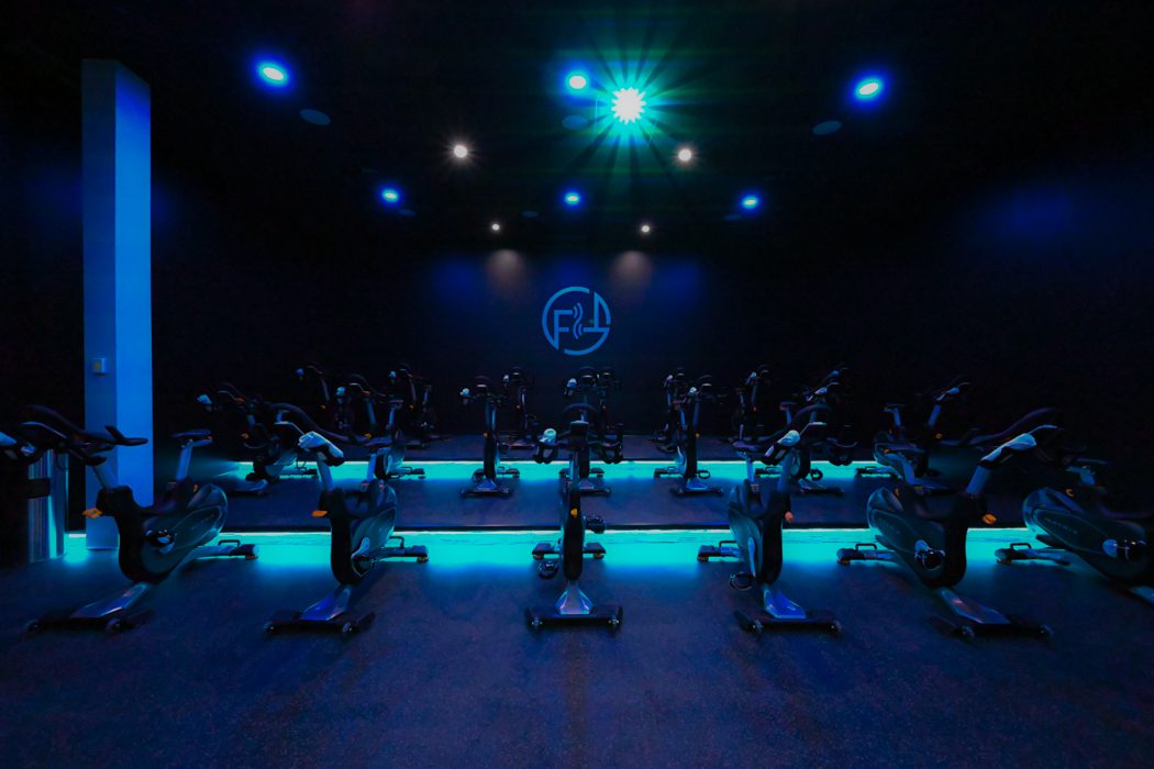 Fitometry Cycling Room with blue lights
